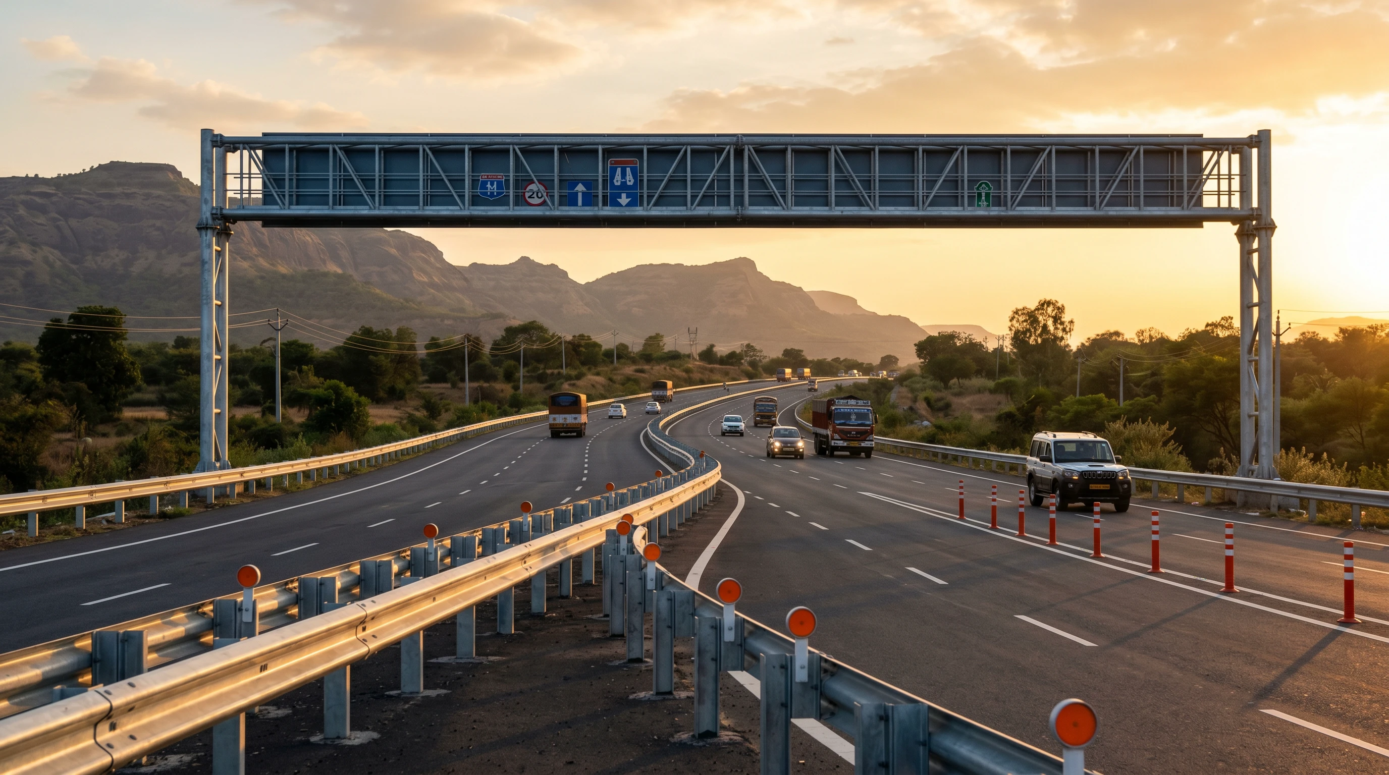 Mountain highway under construction with newly installed galvanised road safety furniture